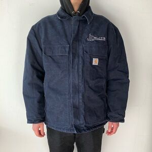 Carhartt Men’s Navy Canvas Coat Quilted Lining Corduroy Collar Sz XL
